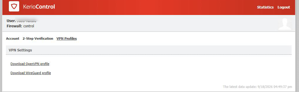 VPN Profiles page with the Download WireGuard profile link