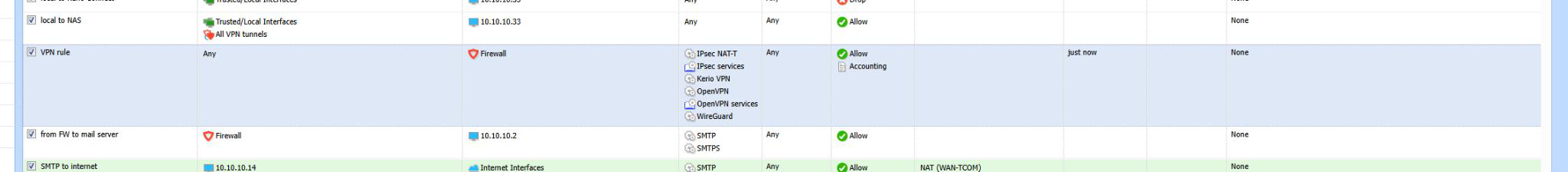 VPN traffic rule with the WireGuard service allowed