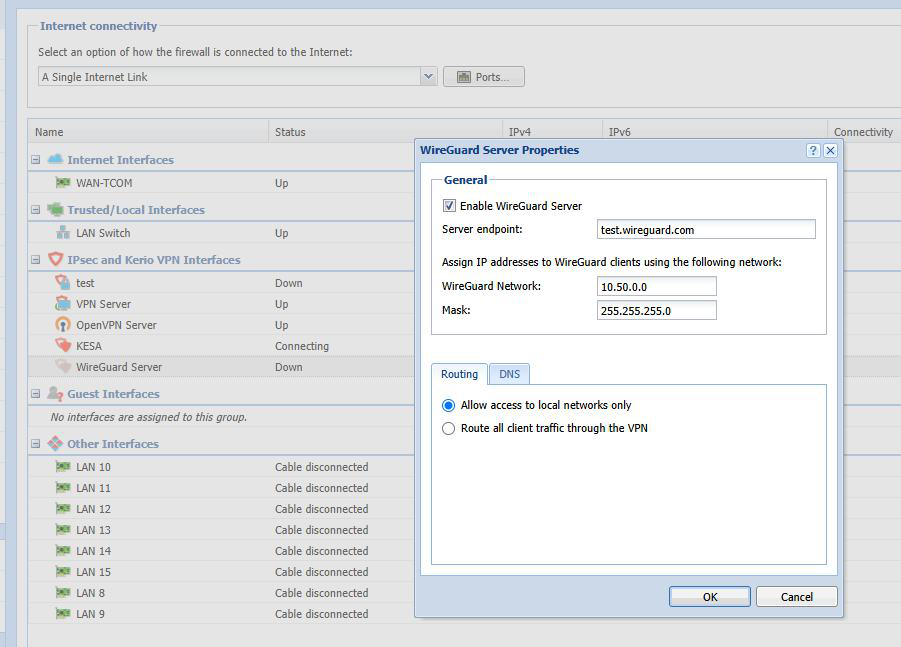 WireGuard Server Properties dialog